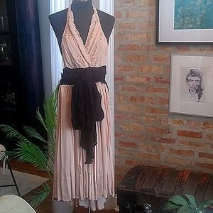 Newport News Pleated Nude and Black Halter Dress